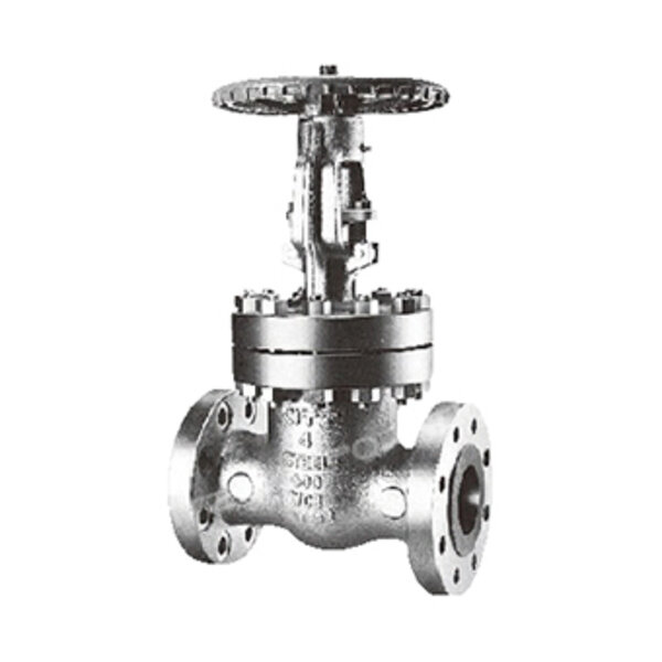 A metal valve with a large handwheel on top, a cylindrical body, and flanged ends. It is designed for controlling the flow of liquids or gases in a pipeline system.