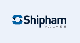 Logo of Shipham Valves featuring a stylized blue icon resembling a valve. The company name “Shipham” is in bold black letters, with the word "VALVES" in smaller gray text underneath. The background is light gray.